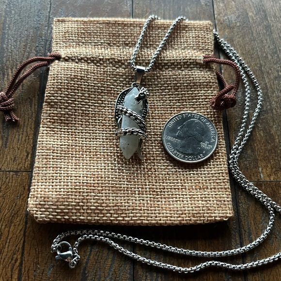 Labradorite Dragon Necklace Mens Crystal Necklace Labradorite Unisex Necklace - Picture 2 of 3